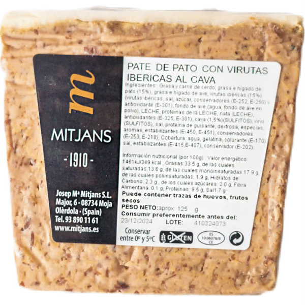 Paté De Pato Con Virutas Ibéricas Al Cava MITJANS 125g