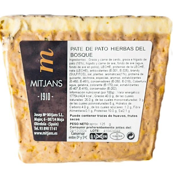 Paté De Pato A Las Hierbas Del Bosque MITJANS 125g